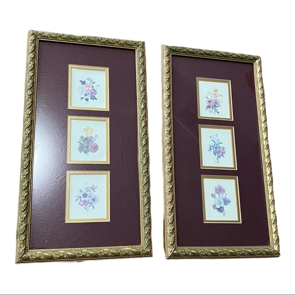 Set of Framed Matted Floral Prints 15 x 8